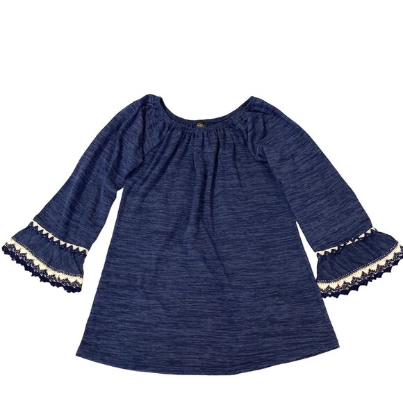 WinWin Off-Shoulder Tunic Top Medium Women Blue Lace Sleeve BOHO Hippie Boho - Picture 1 of 12